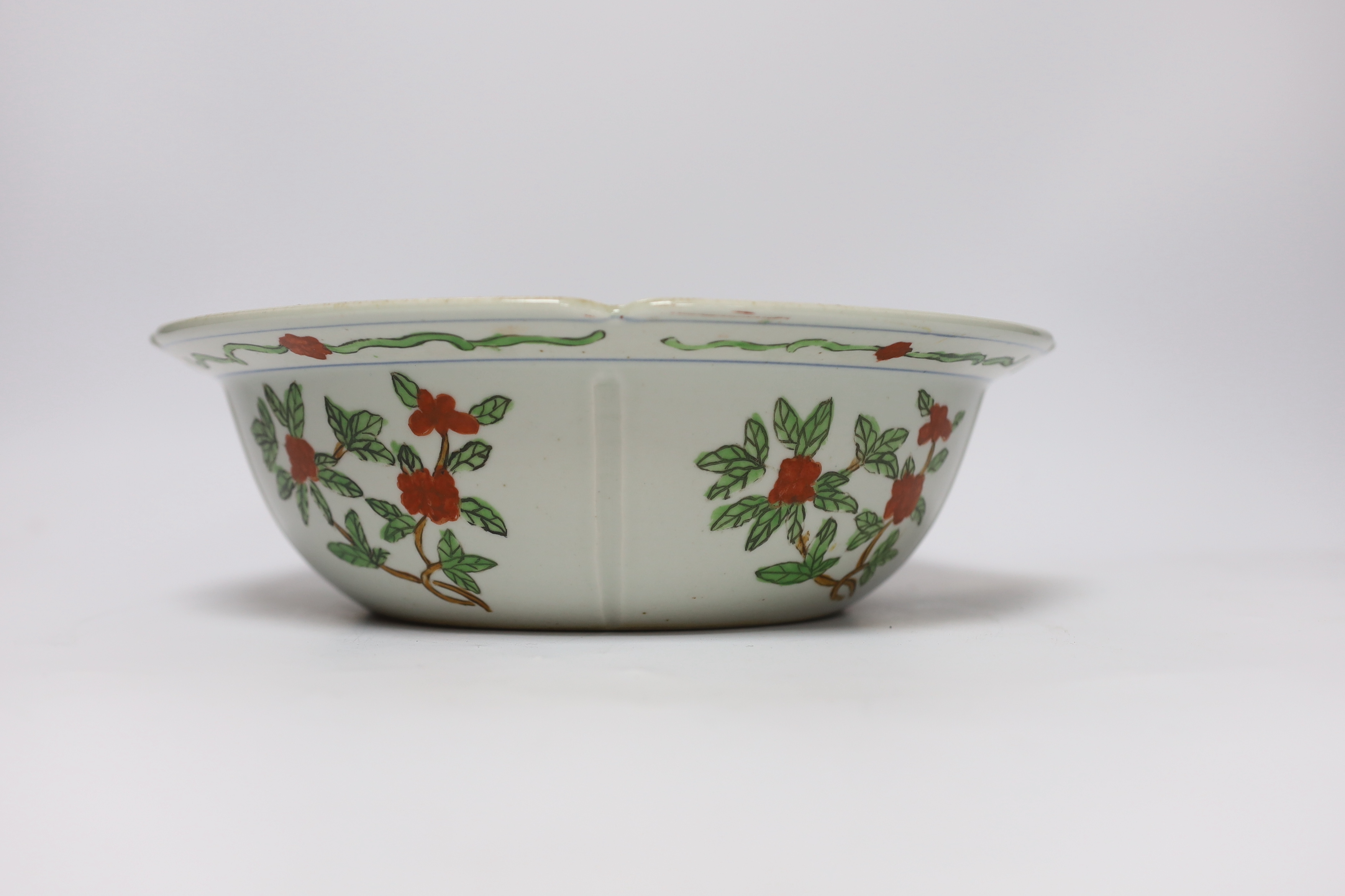 A Chinese famille verte bowl, Wanli mark but later, 27cm diameter